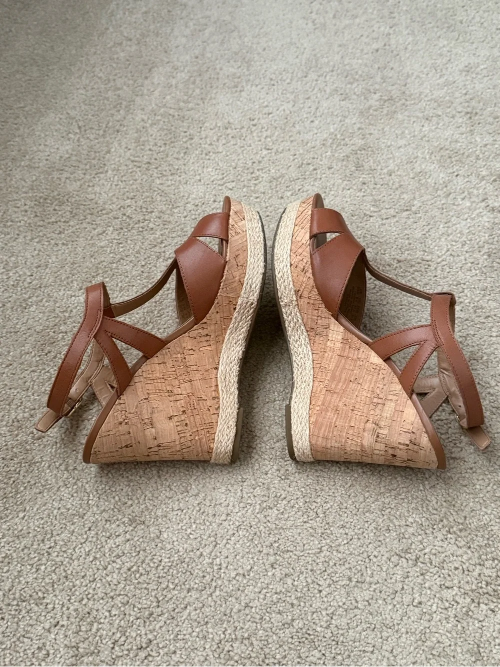 Franco Sarto Brown Leather Cork Wedge Sandals Women’s Size 8.5 - Picture 6 of 9